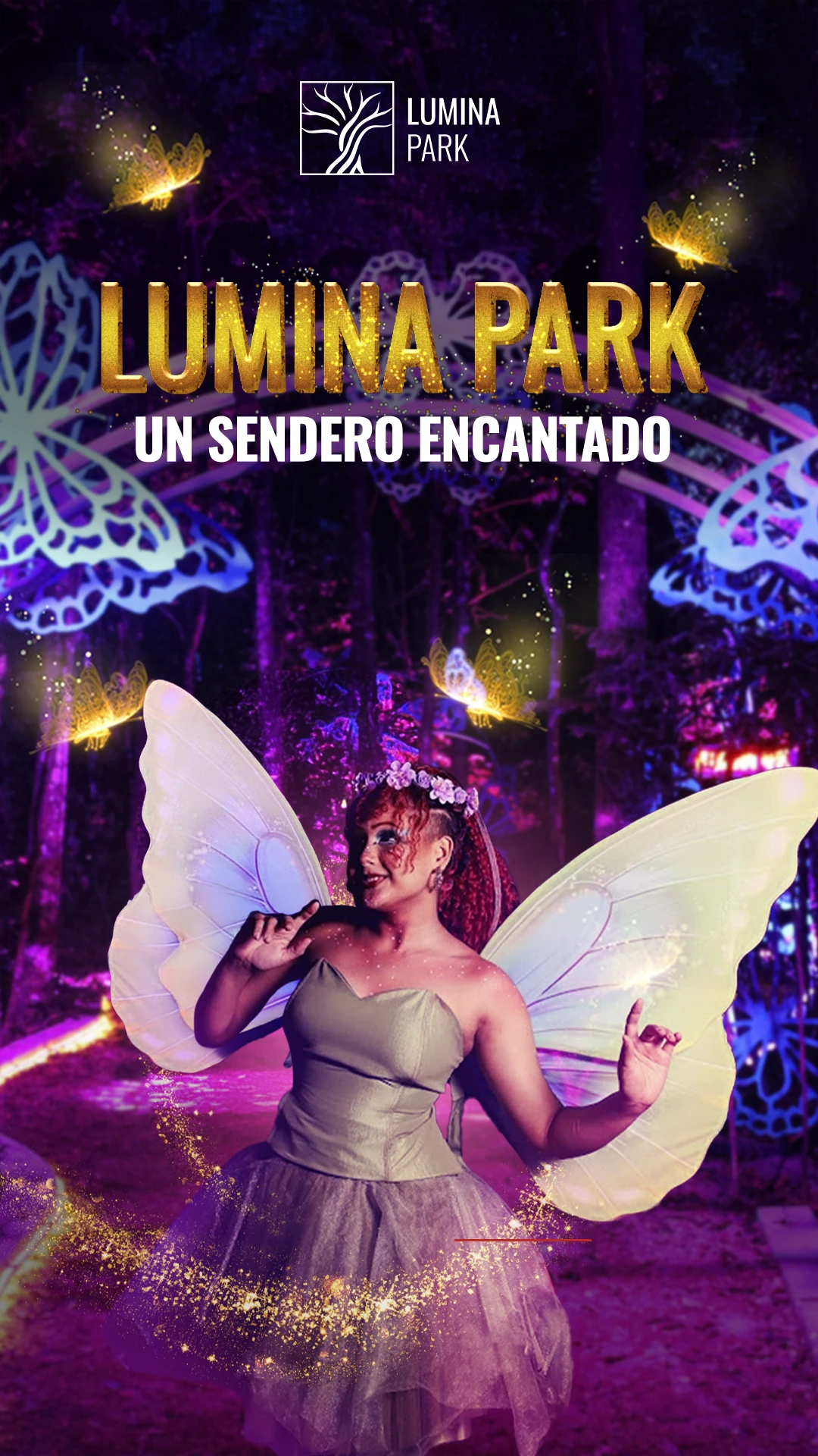 fada na trilha noturna do lumina park em foz do iguaçu