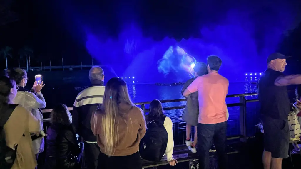 turistas assistem o show das aguas em foz